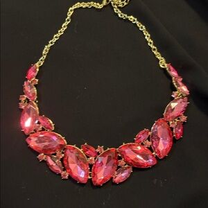 Elegant Pink Gemstone Necklace with Gold Chain